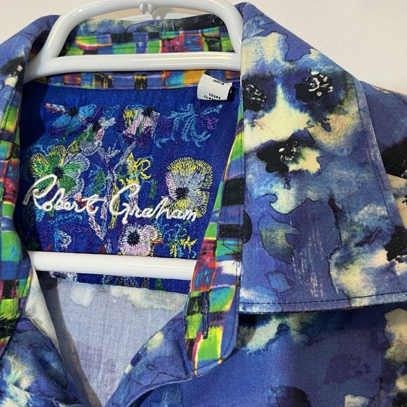 Robert Graham Shirt Mens Floral Cotton Size Medium Button Multicolor Classic Fit - Picture 9 of 14